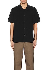 SATURDAYS NYC Kenneth Checkerboard Knit Short Sleeve Shirt in Black, view 4, click to view large image.