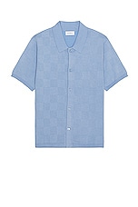 SATURDAYS NYC Kenneth Checkerboard Knit Short Sleeve Shirt in Forever Blue, view 1, click to view large image.