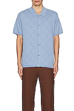 SATURDAYS NYC Kenneth Checkerboard Knit Short Sleeve Shirt in Forever Blue, view 4, click to view large image.