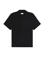 SATURDAYS NYC Canty Boucle Knit Short Sleeve Shirt in Black, view 1, click to view large image.