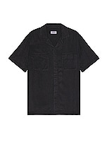 SATURDAYS NYC Gibson Pigment Dyed Short Sleeve Shirt in Black, view 1, click to view large image.
