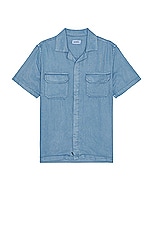 SATURDAYS NYC Gibson Pigment Dyed Short Sleeve Shirt in Coronet Blue, view 1, click to view large image.
