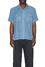 SATURDAYS NYC Gibson Pigment Dyed Short Sleeve Shirt in Coronet Blue, view 3, click to view large image.