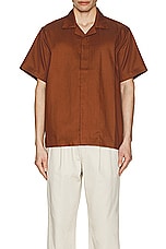 SATURDAYS NYC York Camp Collar Short Sleeve Shirt in Tortoise Shell, view 3, click to view large image.