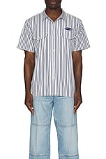 SATURDAYS NYC Bruce Striped Work Shirt in Ivory, view 4, click to view large image.