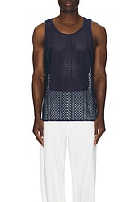 SATURDAYS NYC Gabriel Cotton Lace Tank in Navy, view 4, click to view large image.