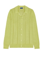 SATURDAYS NYC Jahmad Linen Long Sleeve Polo in Fern, view 1, click to view large image.