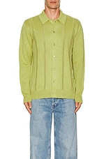 SATURDAYS NYC Jahmad Linen Long Sleeve Polo in Fern, view 3, click to view large image.