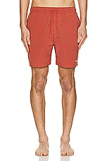 SATURDAYS NYC Timothy Seersucker Swim Short in Mineral Red, view 4, click to view large image.