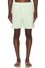 SATURDAYS NYC Timothy Seersucker Stripe Swim Short in Spruce Stone, view 4, click to view large image.