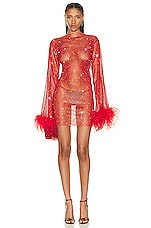 Santa Brands for FWRD Feathers Mini Dress in Red, view 1, click to view large image.