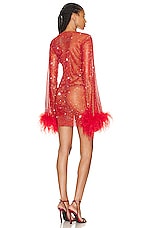 Santa Brands for FWRD Feathers Mini Dress in Red, view 3, click to view large image.