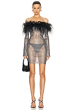 Santa Brands Feathers Mini Dress in Black, view 1, click to view large image.