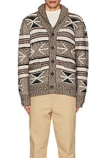 Schott NYC Shawl Collar Cardigan in Khaki, view 3, click to view large image.