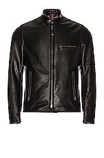 Schott Waxed Natural Pebbled Cowhide Cafe Leather Jacket in Black, view 1, click to view large image.