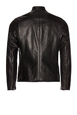 Schott Waxed Natural Pebbled Cowhide Cafe Leather Jacket in Black, view 2, click to view large image.