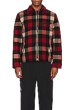 Schott Wool Plaid Station Jacket in Red, view 3, click to view large image.