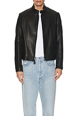 Schott Vegetable Tanned Lambskin Cafe Racer Jacket in Black, view 4, click to view large image.
