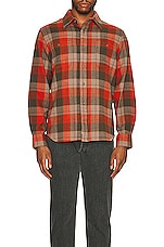 Schott Plaid Cotton Flannel Shirt in Orange, view 3, click to view large image.