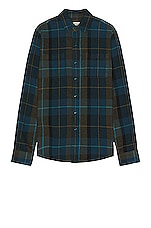 Schott Plaid Cotton Flannel Shirt in Blue Green, view 1, click to view large image.