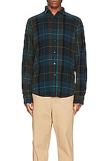 Schott Plaid Cotton Flannel Shirt in Blue Green, view 3, click to view large image.