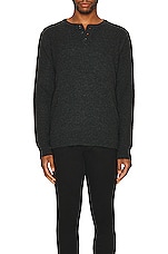 Schott Button Henley Sweater in Black, view 3, click to view large image.