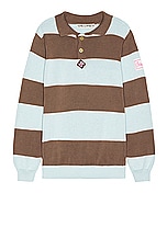 SIEDRES Ole Flower Crochet Detailed Striped Polo Sweater in Brown, view 1, click to view large image.