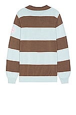 SIEDRES Ole Flower Crochet Detailed Striped Polo Sweater in Brown, view 2, click to view large image.