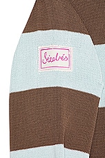 SIEDRES Ole Flower Crochet Detailed Striped Polo Sweater in Brown, view 3, click to view large image.