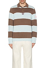 SIEDRES Ole Flower Crochet Detailed Striped Polo Sweater in Brown, view 4, click to view large image.