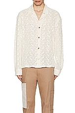 SIEDRES Henry Resort Collar Crocheted Long Sleeve Shirt in Ecru, view 3, click to view large image.