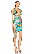 SIEDRES Seli Sun Ray Printed Asymmetric Dress in Multi, view 2, click to view large image.