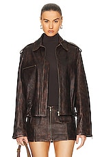 SIEDRES Carla Leather Bomber Jacket in Brown, view 1, click to view large image.