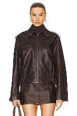 SIEDRES Carla Leather Bomber Jacket in Brown, view 2, click to view large image.