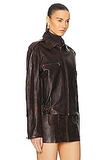 SIEDRES Carla Leather Bomber Jacket in Brown, view 3, click to view large image.