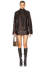 SIEDRES Carla Leather Bomber Jacket in Brown, view 5, click to view large image.