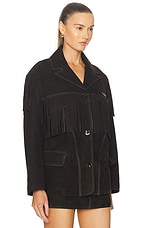 SIEDRES For FWRD Suede Fringe Jacket in Dark Brown, view 3, click to view large image.