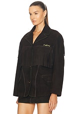 SIEDRES For FWRD Suede Fringe Jacket in Dark Brown, view 4, click to view large image.