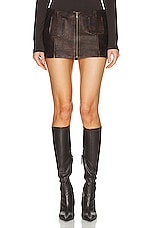 SIEDRES Risha Pocket Detailed Leather Mini Skirt in Brown, view 1, click to view large image.