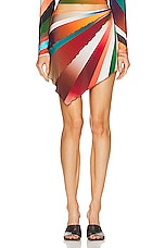 SIEDRES Jules Sun Ray Printed Asymmetric Mini Skirt in Multi, view 1, click to view large image.