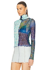 SIEDRES Cody Mesh Printed Turtleneck Top in Multi, view 3, click to view large image.