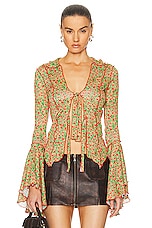 SIEDRES Zee Fluted Sleeve Tie Front Shirt in Multi, view 1, click to view large image.