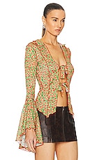 SIEDRES Zee Fluted Sleeve Tie Front Shirt in Multi, view 2, click to view large image.