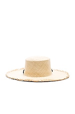 SENSI STUDIO Frayed Boater Hat with Band in Natural & Black, view 4, click to view large image.