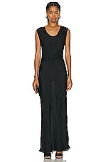 St. Agni Pinstripe Silk Maxi Dress in Black, view 2, click to view large image.
