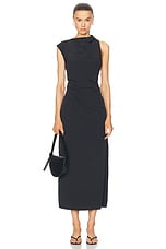 St. Agni Asymmetric Tuck Dress in Black, view 2, click to view large image.