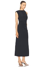 St. Agni Asymmetric Tuck Dress in Black, view 3, click to view large image.