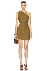 St. Agni Twisted Linen Mini Dress in Olive, view 1, click to view large image.