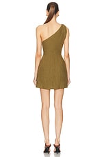 St. Agni Twisted Linen Mini Dress in Olive, view 4, click to view large image.