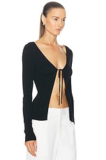 St. Agni Rouleau Tie Reversible Knit Top in Black, view 3, click to view large image.